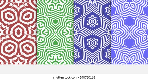 Set of seamless vector patterns. Geometric floral pattern of lines and shapes. Modern design for backgrounds, wallpaper, invitations.