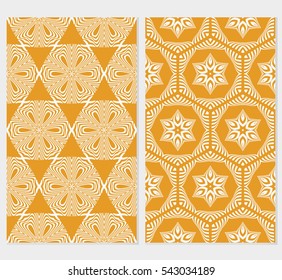 Set of seamless vector patterns. Geometric floral pattern of lines and shapes. Modern design for backgrounds, wallpaper, invitations.