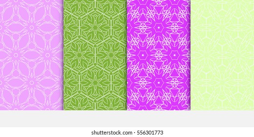Set of seamless vector patterns. Geometric floral pattern of lines and shapes. Modern design for backgrounds, wallpaper, invitations. spring color