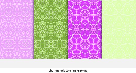 Set of seamless vector patterns. Geometric floral pattern of lines and shapes. Modern design for backgrounds, wallpaper, invitations. spring color