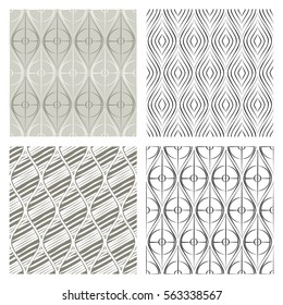Set of seamless vector patterns. Geometric gray backgrounds with rhombus. Graphic illustration