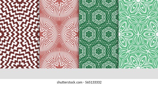 Set of seamless vector patterns. Geometric floral pattern of lines and shapes. Modern design for backgrounds, wallpaper, invitations. Set of seamless vector patterns. Geometric floral pattern of lines and shapes. Modern design for backgrounds, wallpaper, invitations.