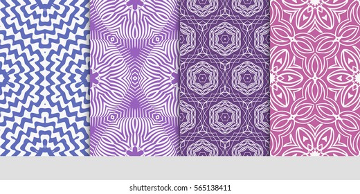 Set of seamless vector patterns. Geometric floral pattern of lines and shapes. Modern design for backgrounds, wallpaper, invitations.