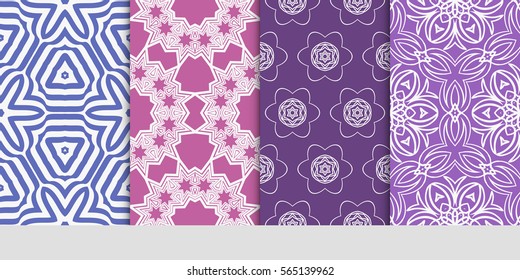 Set of seamless vector patterns. Geometric floral pattern of lines and shapes. Modern design for backgrounds, wallpaper, invitations.
