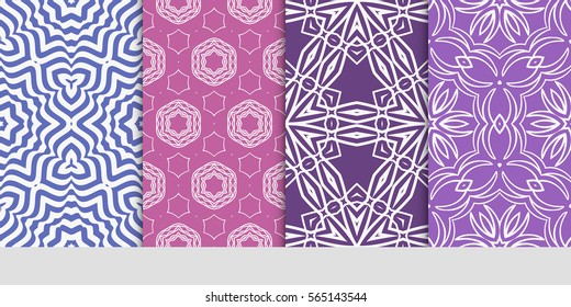 Set of seamless vector patterns. Geometric floral pattern of lines and shapes. Modern design for backgrounds, wallpaper, invitations.