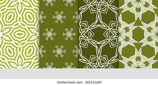 Set of seamless vector patterns. Geometric floral pattern of lines and shapes. Modern design for backgrounds, wallpaper, invitations.