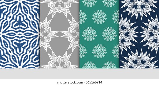 Set of seamless vector patterns. Geometric floral pattern of lines and shapes. Modern design for backgrounds, wallpaper, invitations.