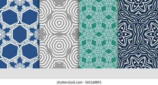 Set of seamless vector patterns. Geometric floral pattern of lines and shapes. Modern design for backgrounds, wallpaper, invitations.