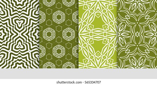 Set of seamless vector patterns. Geometric floral pattern of lines and shapes. Modern design for backgrounds, wallpaper, invitations.