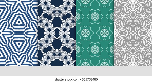 Set of seamless vector patterns. Geometric floral pattern of lines and shapes. Modern design for backgrounds, wallpaper, invitations.