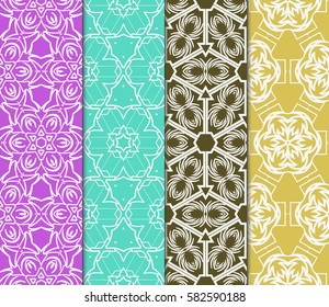 Set of seamless vector patterns. Geometric floral pattern of lines and shapes. Modern design for backgrounds, wallpaper, invitations.