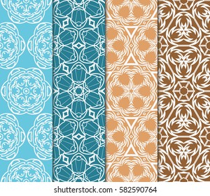 Set of seamless vector patterns. Geometric floral pattern of lines and shapes. Modern design for backgrounds, wallpaper, invitations.