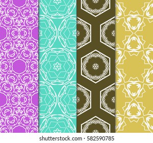 Set of seamless vector patterns. Geometric floral pattern of lines and shapes. Modern design for backgrounds, wallpaper, invitations.