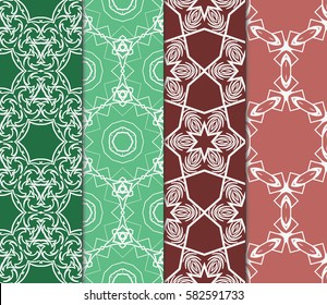 Set of seamless vector patterns. Geometric floral pattern of lines and shapes. Modern design for backgrounds, wallpaper, invitations.