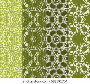 Set of seamless vector patterns. Geometric floral pattern of lines and shapes. Modern design for backgrounds, wallpaper, invitations.