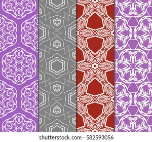 Set of seamless vector patterns. Geometric floral pattern of lines and shapes. Modern design for backgrounds, wallpaper, invitations.