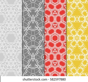 Set of seamless vector patterns. Geometric floral pattern of lines and shapes. Modern design for backgrounds, wallpaper, invitations.
