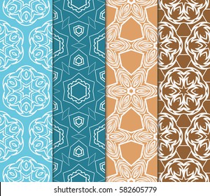 Set of seamless vector patterns. Geometric floral pattern of lines and shapes. Modern design for backgrounds, wallpaper, invitations.