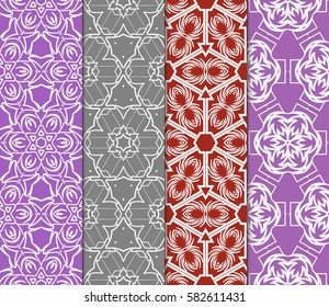 Set of seamless vector patterns. Geometric floral pattern of lines and shapes. Modern design for backgrounds, wallpaper, invitations.