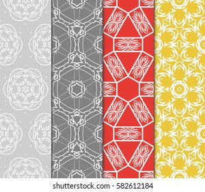 Set of seamless vector patterns. Geometric floral pattern of lines and shapes. Modern design for backgrounds, wallpaper, invitations.