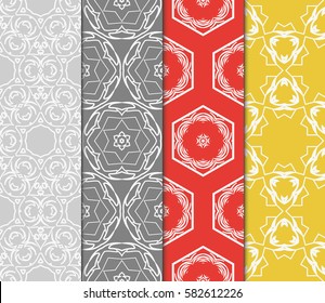 Set of seamless vector patterns. Geometric floral pattern of lines and shapes. Modern design for backgrounds, wallpaper, invitations.