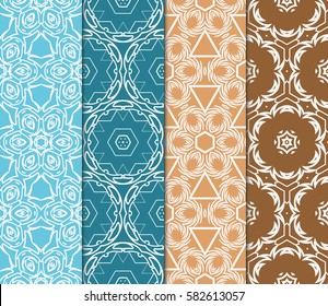 Set of seamless vector patterns. Geometric floral pattern of lines and shapes. Modern design for backgrounds, wallpaper, invitations.