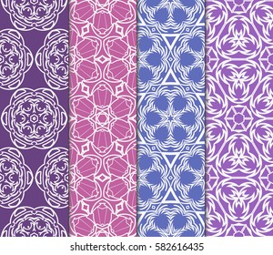 Set of seamless vector patterns. Geometric floral pattern of lines and shapes. Modern design for backgrounds, wallpaper, invitations.