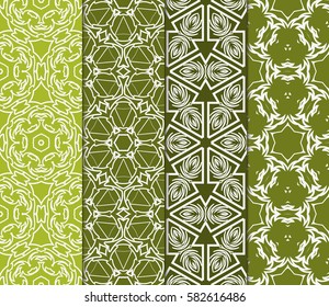 Set of seamless vector patterns. Geometric floral pattern of lines and shapes. Modern design for backgrounds, wallpaper, invitations.