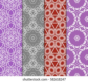 Set of seamless vector patterns. Geometric floral pattern of lines and shapes. Modern design for backgrounds, wallpaper, invitations.