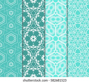 Set of seamless vector patterns. Geometric floral pattern of lines and shapes. Modern design for backgrounds, wallpaper, invitations.