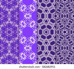 Set of seamless vector patterns. Geometric floral pattern of lines and shapes. Modern design for backgrounds, wallpaper, invitations.