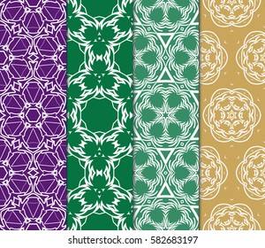 Set of seamless vector patterns. Geometric floral pattern of lines and shapes. Modern design for backgrounds, wallpaper, invitations.