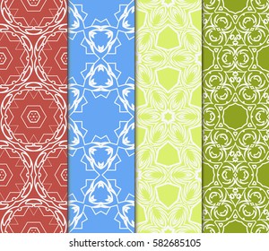 Set of seamless vector patterns. Geometric floral pattern of lines and shapes. Modern design for backgrounds, wallpaper, invitations.