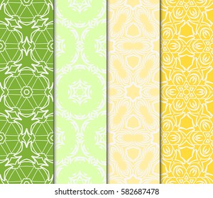 Set of seamless vector patterns. Geometric floral pattern of lines and shapes. Modern design for backgrounds, wallpaper, invitations.