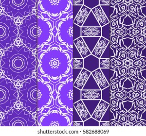 Set of seamless vector patterns. Geometric floral pattern of lines and shapes. Modern design for backgrounds, wallpaper, invitations.