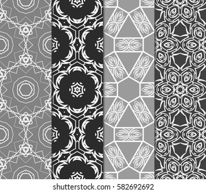 Set of seamless vector patterns. Geometric floral pattern of lines and shapes. Modern design for backgrounds, wallpaper, invitations.