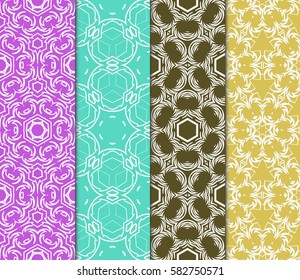 Set of seamless vector patterns. Geometric floral pattern of lines and shapes. Modern design for backgrounds, wallpaper, invitations.