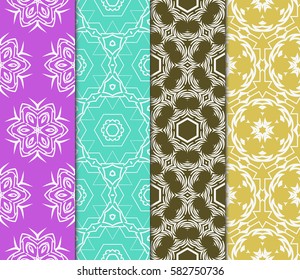 Set of seamless vector patterns. Geometric floral pattern of lines and shapes. Modern design for backgrounds, wallpaper, invitations.