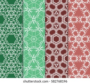 Set of seamless vector patterns. Geometric floral pattern of lines and shapes. Modern design for backgrounds, wallpaper, invitations.