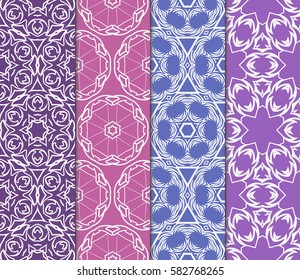 Set of seamless vector patterns. Geometric floral pattern of lines and shapes. Modern design for backgrounds, wallpaper, invitations.