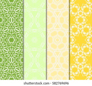 Set of seamless vector patterns. Geometric floral pattern of lines and shapes. Modern design for backgrounds, wallpaper, invitations.