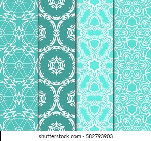Set of seamless vector patterns. Geometric floral pattern of lines and shapes. Modern design for backgrounds, wallpaper, invitations.