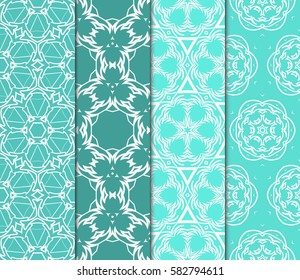 Set of seamless vector patterns. Geometric floral pattern of lines and shapes. Modern design for backgrounds, wallpaper, invitations.