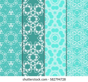 Set of seamless vector patterns. Geometric floral pattern of lines and shapes. Modern design for backgrounds, wallpaper, invitations.