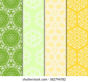 Set of seamless vector patterns. Geometric floral pattern of lines and shapes. Modern design for backgrounds, wallpaper, invitations.