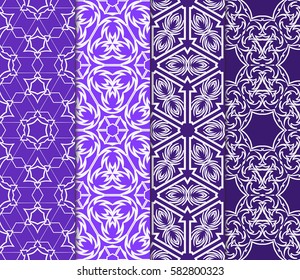 Set of seamless vector patterns. Geometric floral pattern of lines and shapes. Modern design for backgrounds, wallpaper, invitations.
