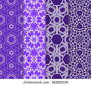 Set of seamless vector patterns. Geometric floral pattern of lines and shapes. Modern design for backgrounds, wallpaper, invitations.