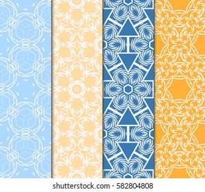 Set of seamless vector patterns. Geometric floral pattern of lines and shapes. Modern design for backgrounds, wallpaper, invitations.
