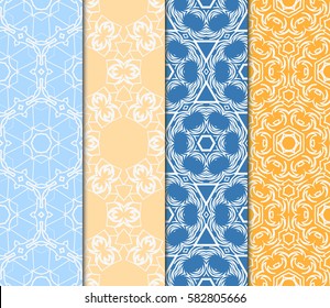 Set of seamless vector patterns. Geometric floral pattern of lines and shapes. Modern design for backgrounds, wallpaper, invitations.
