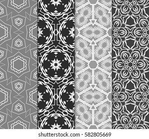 Set of seamless vector patterns. Geometric floral pattern of lines and shapes. Modern design for backgrounds, wallpaper, invitations.